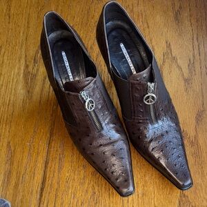 DONALD J PLINER Brown Ostrich Print Leather Pump Heel Women Sz 8M